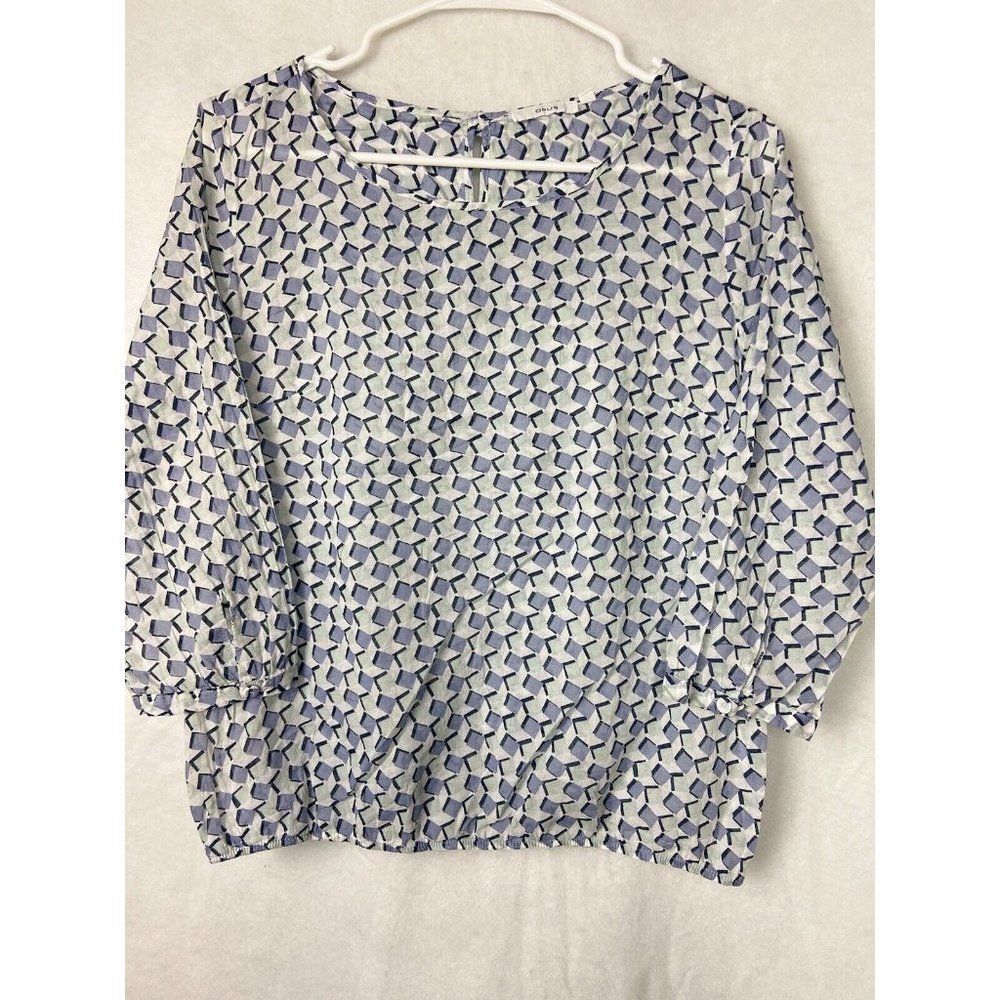 Opus Brand  Womens Blouse/Top/Shirt White  and Blue Size 36- US 6  3/4 Sleeve
